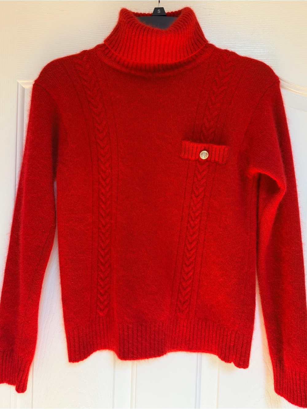 Vintage SK & Company Red Lambswool Angora Turtleneck Sweater Cable Knit Medium